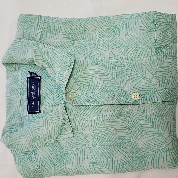 VINYARD VINES Men's Button-down Collared Shirt Light Green Leaf Pattern Linen M - Picture 1 of 8